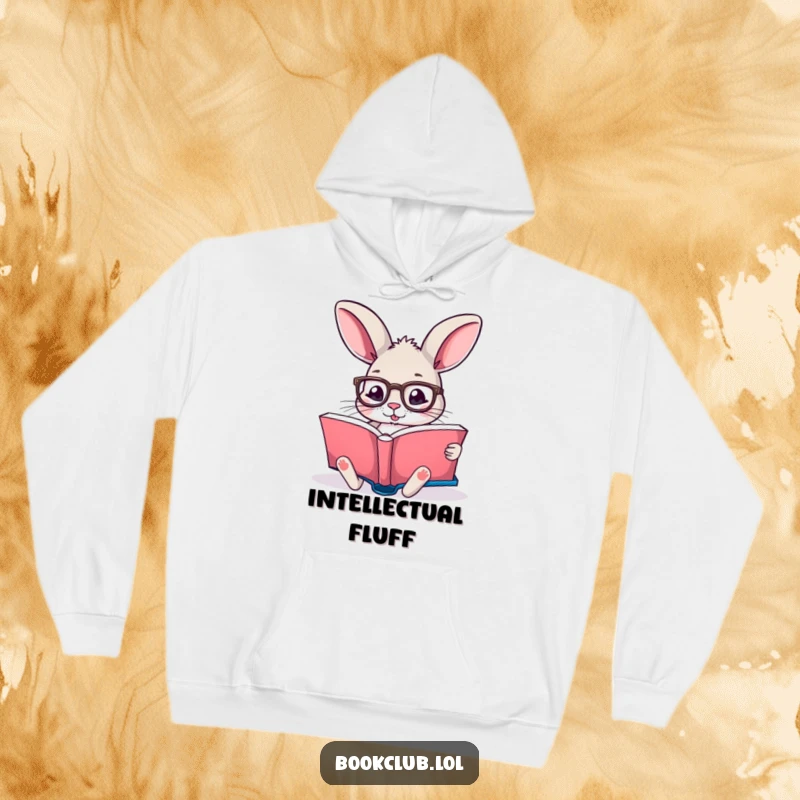 Funny hoodie with a rabbit wearing reading glasses, engrossed in a storybook, perfect for cozy reading sessions, funny gift.