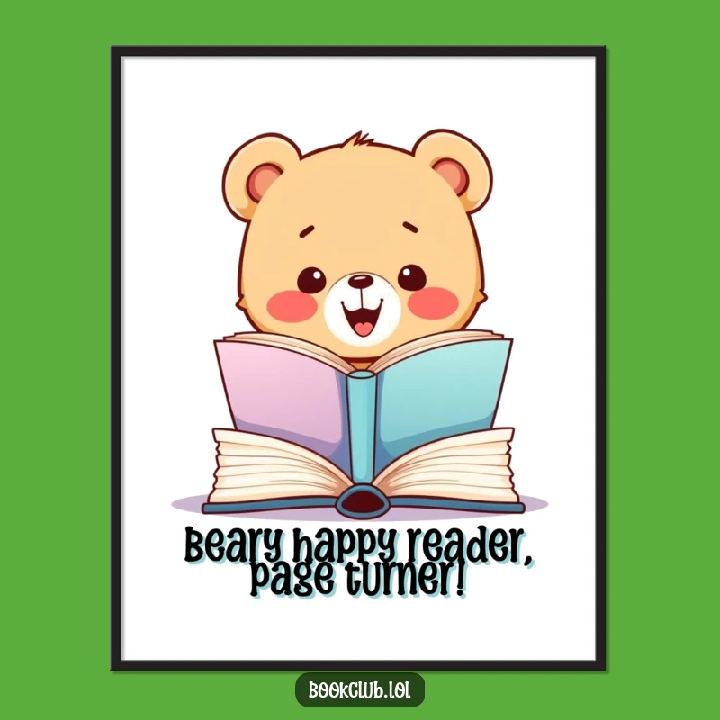 Free Printable Wall Art: Funny Bear Cub Reading Gift, Humorous Downloadable Decor