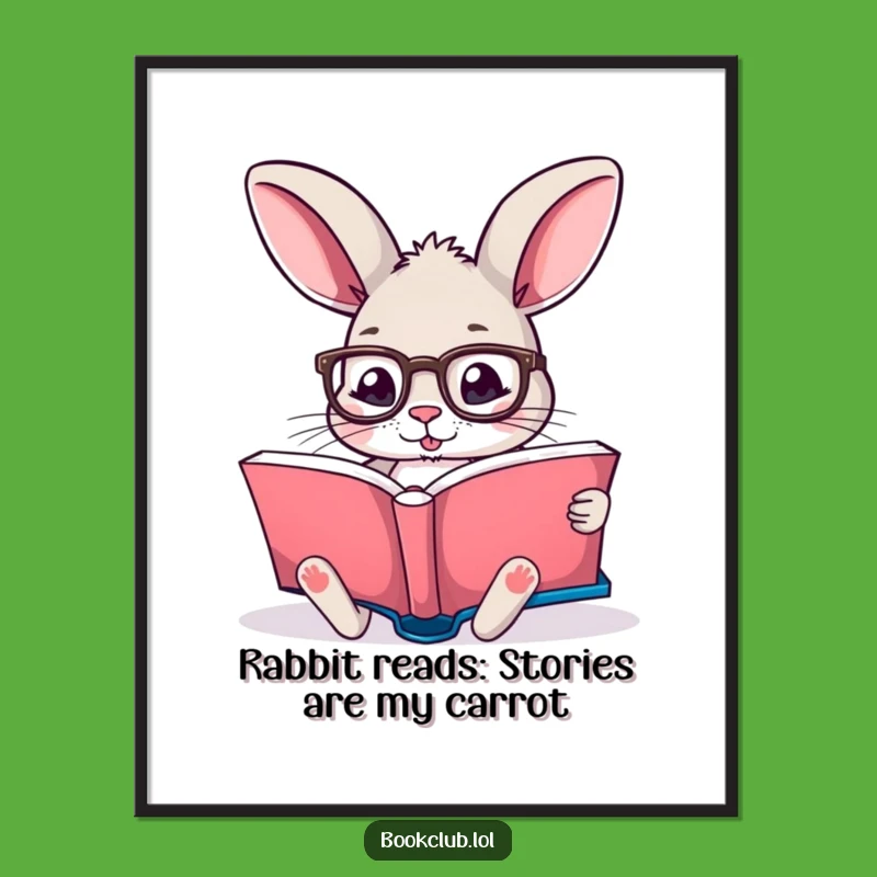 Free Printable Wall Art: Funny Rabbit Reader, Humorous Downloadable Decor
