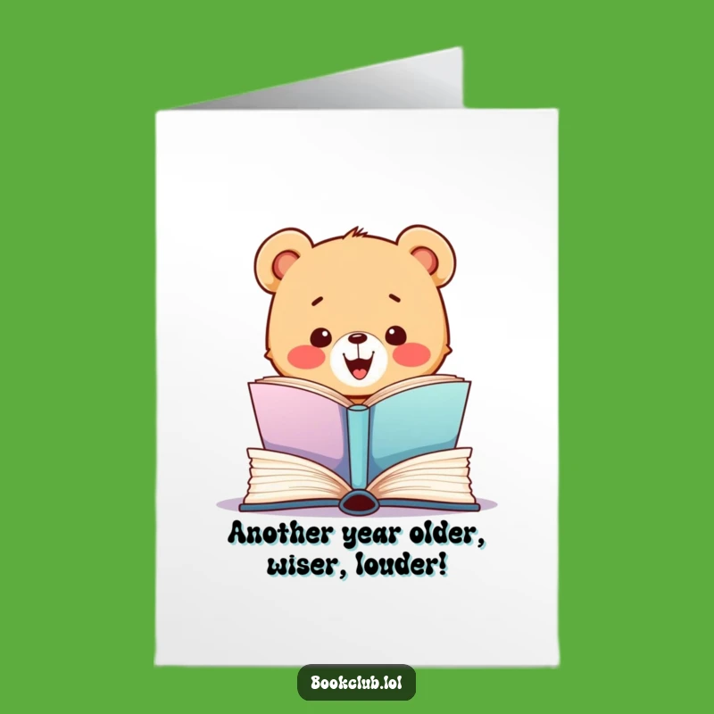 Free Printable Birthday Card: Funny Bear Cub Reading Gift, Perfect Downloadable Surprise