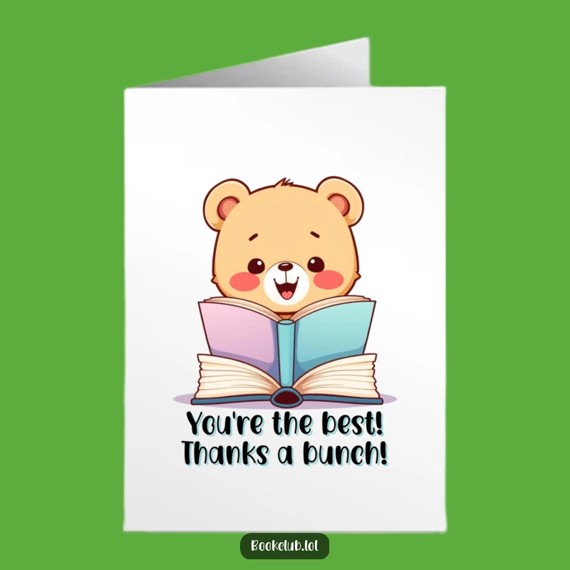 Free Printable Thank You Card: Funny Bear Cub Bookworm, Grateful Downloadable
